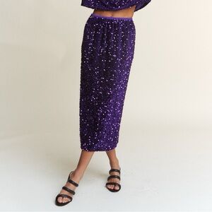 J.NNA Sequin Back Slit Midi Skirt, in Purple